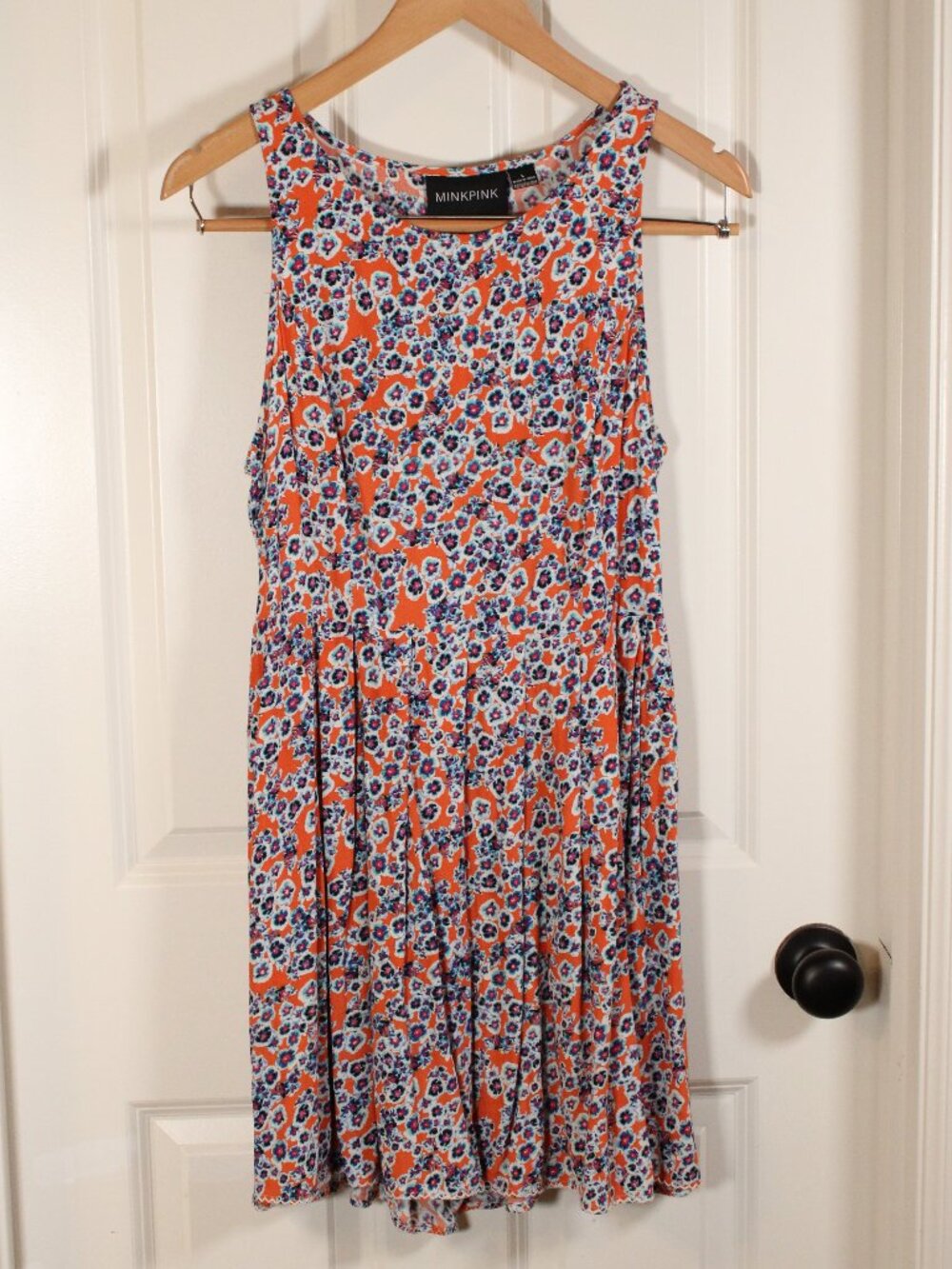 Minkpink retro psychadelic mini dress orange floral size Large